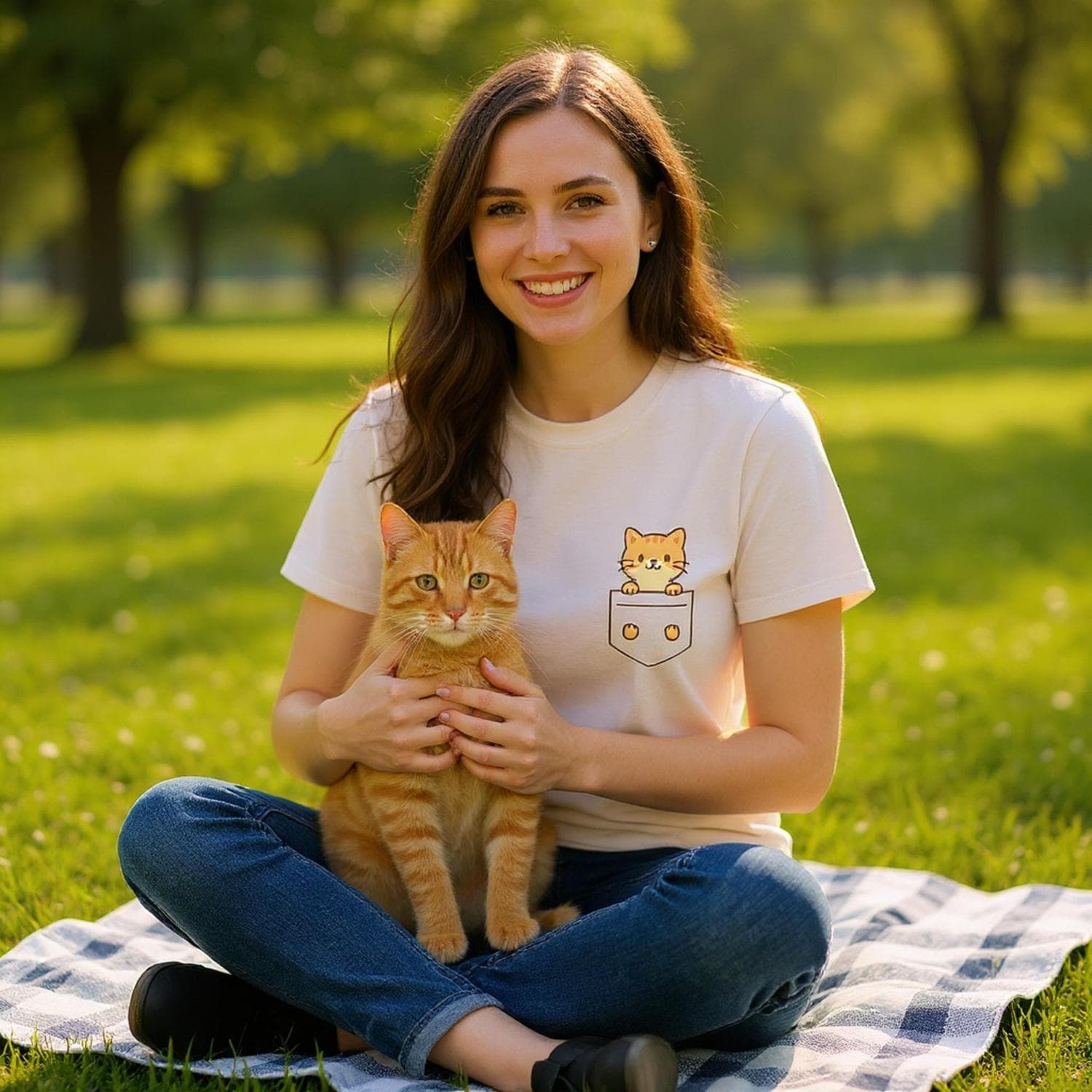 Ginger Cat in Pocket Casual Shirt