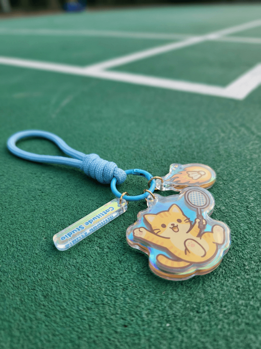 Cattitude Studio Cute Cat Badminton Keychain